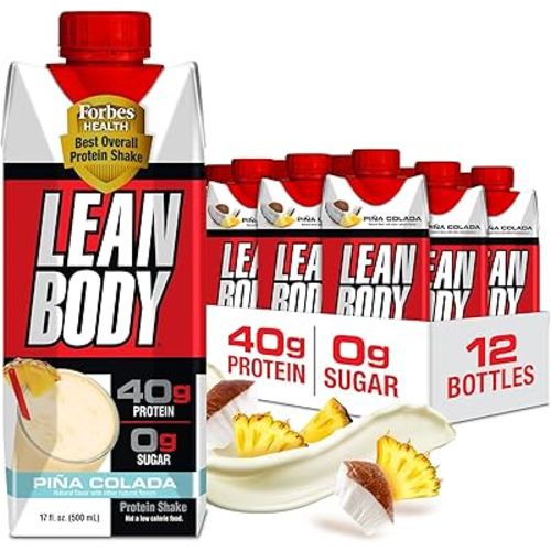 Lean Body Ready-to-Drink Pina Colada Protein Shake, 40g Protein, Whey Blend, 0 Sugar, Gluten Free, 22 Vitamins & Minerals, 17 Fl Oz (Pack of 12)