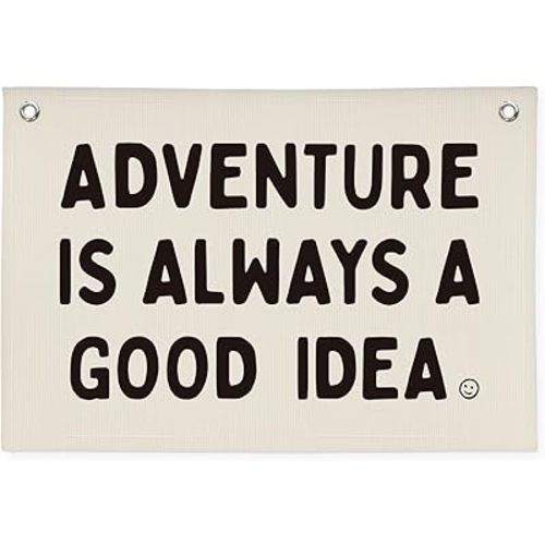 Nursery Decor, Boys Room Decoration Adventure Is Always A Good Idea Motivational Banner for Playroom, Nursery Hanging Linen Banner Wall Canvas Flag, Toddler Teen Room Dorm Decor 30x20