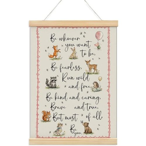 NaZaUK Woodland Nursery Decor Poster Hanger Frame for Girls, Baby Girl Room Decor, Toddler Girl Room Decor, Playroom Wall Art, Inspirational Quote Hanging Flag, Be Whoever You Want to Be 12x16 Inch
