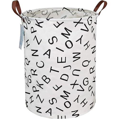 LANGYASHAN Laundry Basket Canvas Fabric Collapsible Organizer Basket for Storage Bin Toy Bins Gift Baskets Bedroom Clothes Children Nursery Hamper (Alphabet)