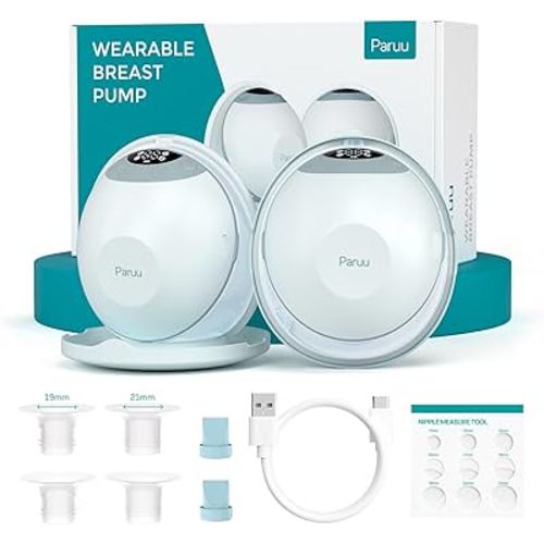 Paruu P20 Electric Breast Pump Hands Free, 4 Modes & 12 Levels Suction with 19/21/24mm Double-Sealed Flange/Insert, Wearable & Portable, Visual Design of Time and Milk Volume (2 Pack, Light Green)