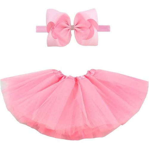 BGFKS 5 Layered Toddlers Tulle Tutu Skirt for Girls with Headband for Baby Girl 0 to 36 Months