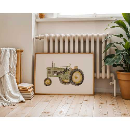 Green Watercolour Tractor Print - Boys Bedroom Home Decor