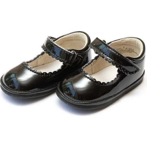 Baby Cara Scalloped Leather Mary Jane, Patent Black - Angel Shoes | Maisonette