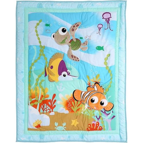 Nursery Crib Comforter - Baby Crib Bedding, Quilted Quilts with Oceanic Fish Theme (Blue)
