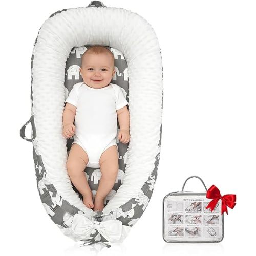 Baby Lounger | Organic Cotton Infant Support Cushion| Reversible, Adjustable & Portable Floor Lounger | Soft, Breathable, Washable Cover