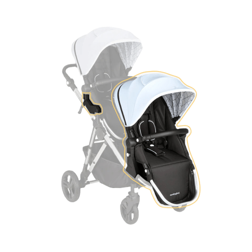 Mockingbird 2nd Seat Kit with Extendable Canopy, Silver With Penny Leather, Windowpane, Sky