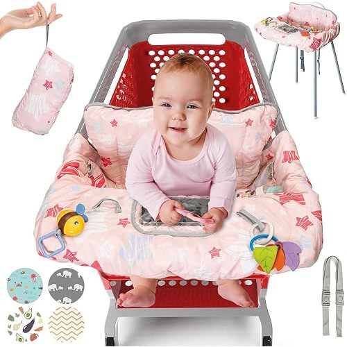 PILLANI Shopping Cart Cover for Baby, High Chair Cover for Restaurant Seat - Grocery Cart Cover for Baby Girl and Boy, Comfortable Cotton Buggy Covers for Babies - Padded Toddler Shopping Cart Cover