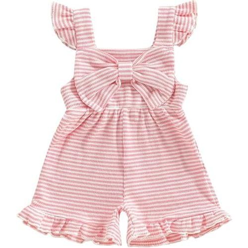 Toddler Girls Clothes Summer Baby Girl Romper Front Bow Sleeveless Flying Sleeve One Piece Jumpsuit Overall