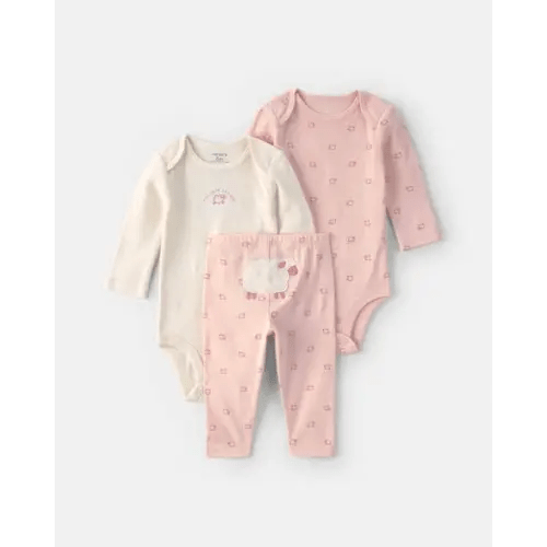 Baby Girl 3-Piece Sheep Long-Sleeve Bodysuit & Pant Set - Pink/Cream | Carter's