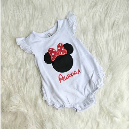Disney Ruffle Romper, Baby Disney Outfit, Embroidered Pink Seersucker Minnie Disney Romper, girls Disney Outfit,