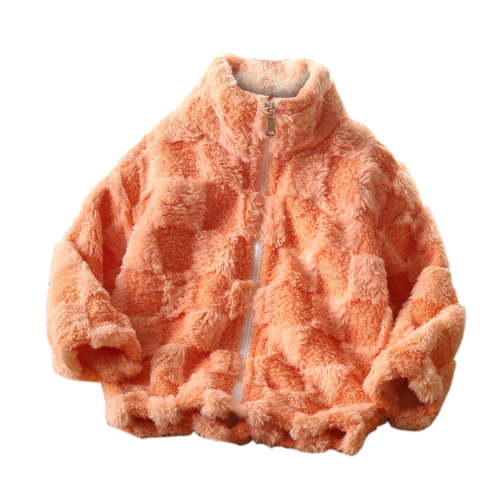 Elabch Toddler Boy Girls Fleece Jackets Full-Zip Buffalo Plaid Stand Collar Sherpa Fuzzy Coat Unisex Thickened Warm Jacket with Pockets, Size 3T-13Y