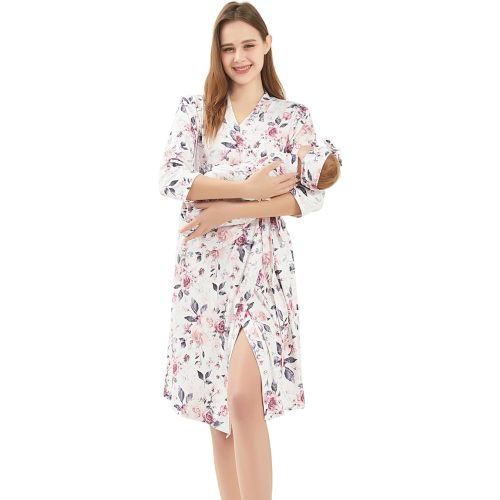 Galabloomer Maternity Robe and Baby Receiving Blanket, Matching Mommy Labor Delivery Robe and Swaddle Set (s, Mixed Color)