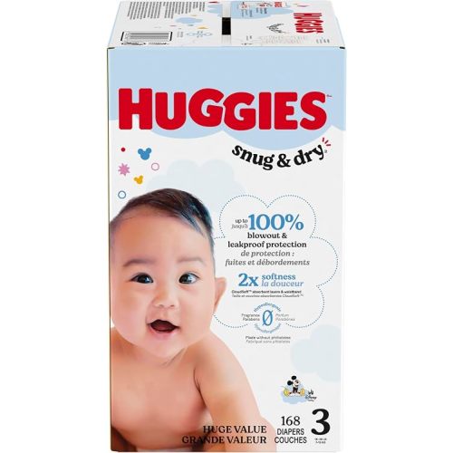 Huggies Size 3 Diapers, Snug & Dry Baby Diapers, Size 3 (16-28 lbs), 168 Count, Packaging May Vary