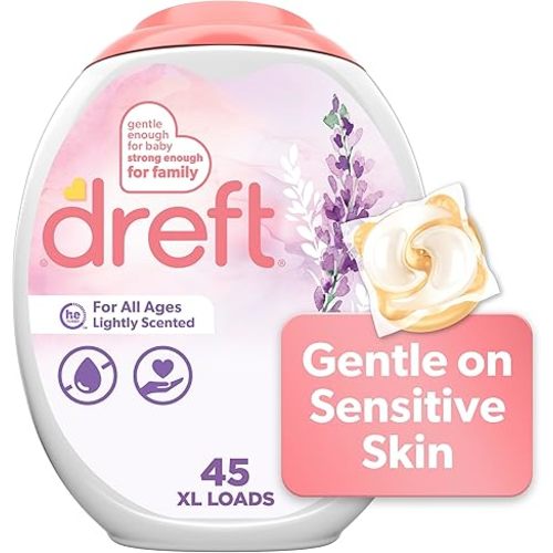 Dreft Laundry Detergent Pacs, Lightly Scented, Lavender, For Baby and Family, XL Pacs, 45 Count