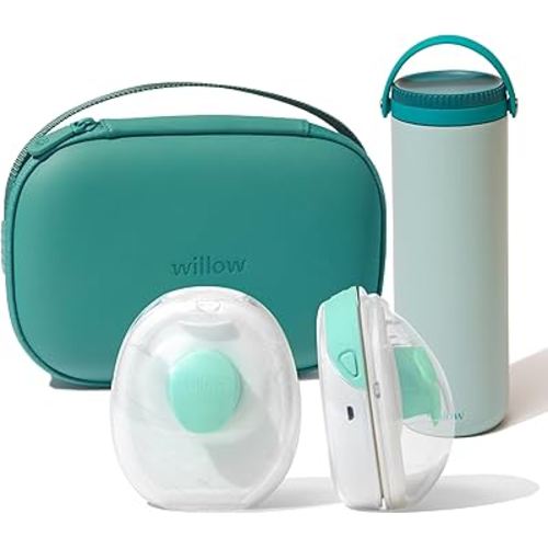 Willow Go - Wearable Breastfeeding Pump w/Case & Milk Cooler in Teal - Hands Free Breast Pump - Electric, Cordless - 9 Levels of Hospital Grade Suction Strength, App Compatible & Fits Fully in Bra