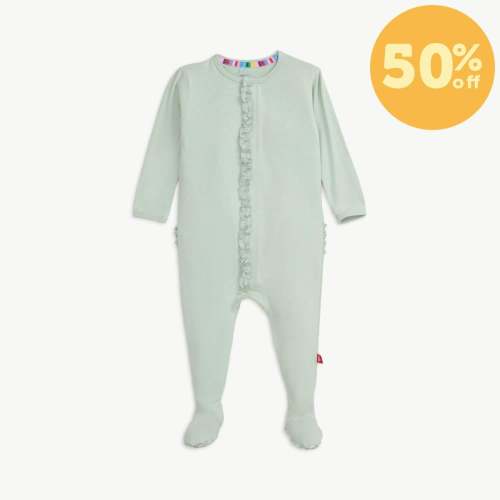 sea foam RightFit™ magnetic parent favorite footie with ruffles – Magnetic Me