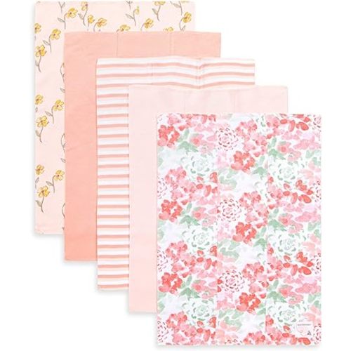 Burts Bees Baby Infant Burp Cloths, 100% Organic Cotton Extra Absorbent Soft Fabric Drool Cloths, 5-Pack Newborn Must-Have Essential Large Burping Cloths, One Size 17 x 11.75 Inches