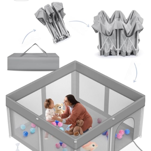 Foldable Baby Playpen 50"×50", Playard for Babies and Toddlers, Portable Safety Baby Fence Lightweight,No Installation, Indoor & Outdoor Playpen with Ocean Balls*50, Grey