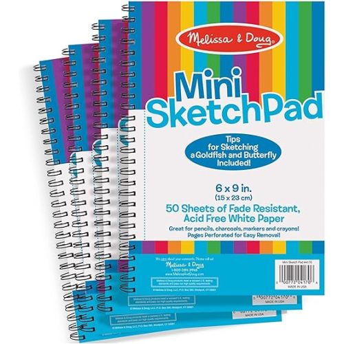 Melissa & Doug Mini-Sketch Pad, Spiral-Bound Drawing Paper, 4-Pack Bundle for Coloring, Writing or Painting (6 x 9 inches) 50 Sheets Each, Kids Drawing Pad & Art Supplies for Kids Ages 3+