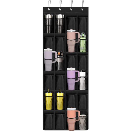 Tumbler Organizer,Water Bottle Organizer 24 Holders Over The Door Water Bottle Storage Rack Stanley Cup Organizer Various Sizes Cup Organizer For Kitchen Cabinet Pantry Closet Bedroom Bathroom