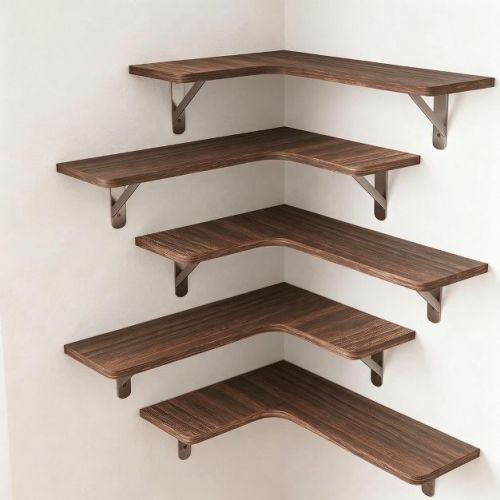 5pc Rustic Wood Corner Wall Shelves with Triangle Brackets, Espresso Brown, 16.1"x11.4"
