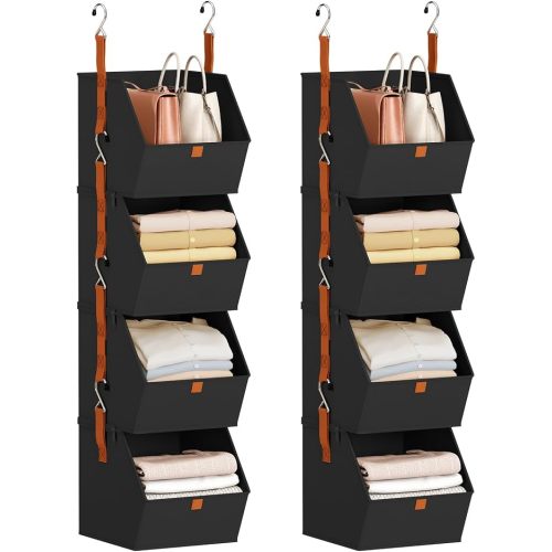 Homsorout Hanging Closet Organizer 4 Tier - Clothes Hanging Shelves, Space-Saving Closet System, Fabric Storage Bins Bedroom Organization, Collapsible Baskets for Home, Dorm, Rv, Beige, 8 Pack