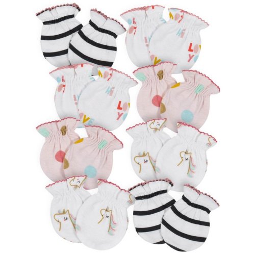 Gerber Baby Girl No Scratch Mittens, 8-Pack (0-3 Months)
