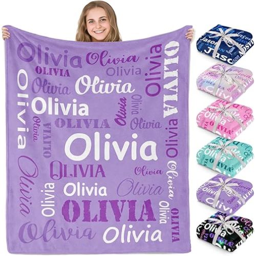 Gudina Personalized Blankets and Throws Custom Blanket with Name Customized Flannel Blanket for Kids Valentines Blanket Gifts for Teen Girls Boys