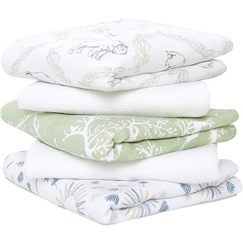 aden + anais Essentials Musy Squares 5 Pack - Soft, Absorbent 100% Cotton Muslin Baby Cloths (23.5"x23.5"), Perfect for Spills, Drool & On-The-Go Cleanups, A Diaper Bag Essential, Harmony