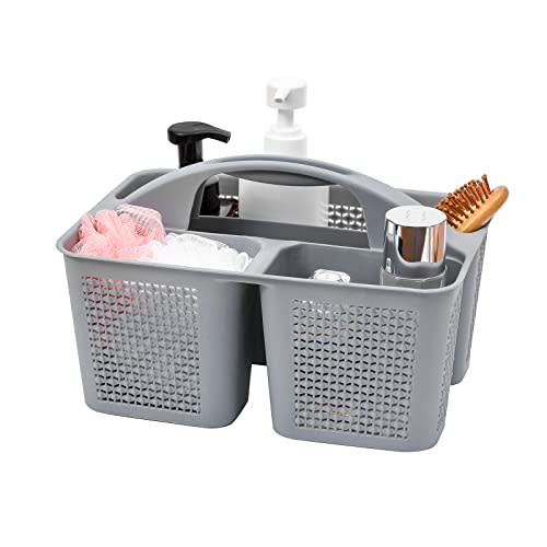 UUJOLY Plastic Portable Shower Caddy Bucket, Cleaning Shower Basket with Handle Compartments Storage Organizer for Bathroom Kitchen College Dorm Sink, Grey