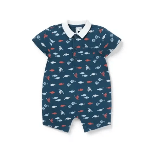 Baby Envoy Blue Fish Baby Fish Collared Romper by Janie and Jack