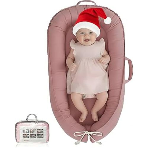 Baby Lounger - Infant Lounger for Newborn 0-24 Months, Pure Cotton Breathable Baby Nest Lounger Cover, Newborn Essentials for Baby Boys & Girls, Portable Baby Lounger for Home and Travel