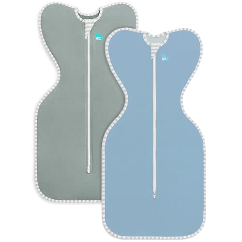 Love to Dream Swaddle UP Original 1.0 TOG Baby Sleep Sack Bundle – Small 8-13 lbs, Deep Olive + Dusty Blue (2-Pack, Arms-Up Self-Soothing Swaddles)