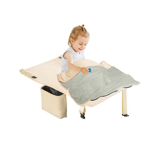 Toddler Airplane Bed with Blanket, Airplane Seat Extender for Kids, Baby Travel Essentials, Beige