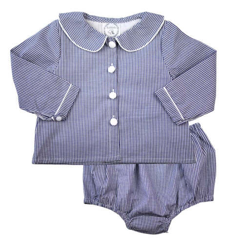 Louis Navy Gingham Long Sleeve Bloomer Set – The Bella Bean