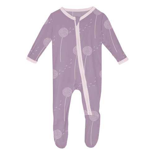 Print Footie with 2 Way Zipper in Lavender Dandelion Wish