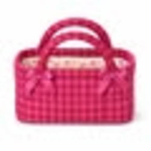 Alilang Quilted Gingham Storage Caddy with Handles Bow Accent for Makeup Vanity Dorm Bathroom Organizer - Pink
