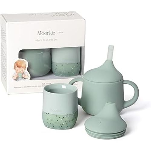 Moonkie Baby Training Cup & Sippy Cup Set | 4 Months+ | Baby-Led Weaning Essential | Gift for Infants (Mint Cup Set, 2 Pack)