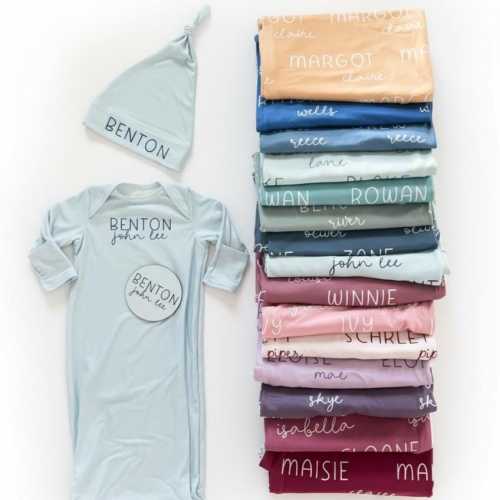 Personalized Baby Swaddle Blanket Gift Sets, Swaddle and Hat with Name, Girl Baby Shower Gift, Baby Boy Personalized Gift