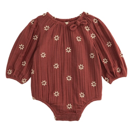 Embroidered Daisy Crinkle Gauze Bubble 3-6M | Mud Pie