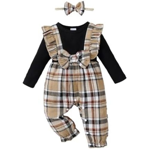 Newborn Infant Baby Girl Clothes Fall Winter Plaid Long Sleeve Jumpsuit One Piece Romper Bodysuit Baby Overalls Outfits