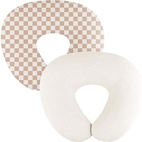 2-Pack Muslin Nursing Pillow Covers, Breathable 100% Cotton Breastfeeding Pillow Slipcovers for Standard Nursing Pillows, Soft Covers for Baby Girls and Boys with Zipper