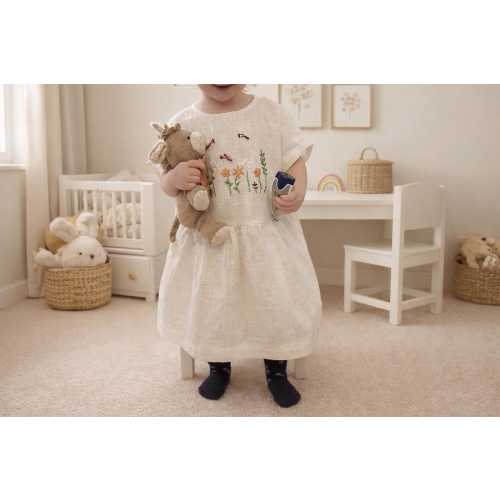 Handmade Embroidered Linen Girls Summer Dress
