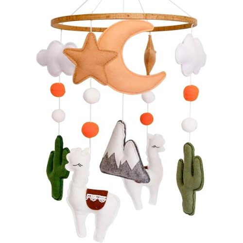 Llama Baby Crib Mobile, Neutral Nursery Decor, Desert Mobile for Crib, Nursery Mobile for Bassinet, Baby Shower Gifts Boys and Girls, Llama, Moon, Cactus