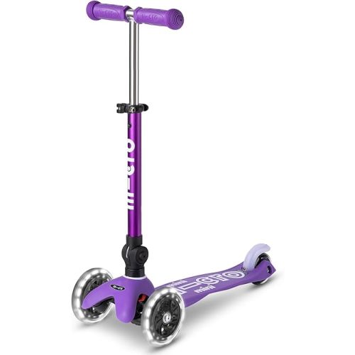 Micro Kickboard | Mini Foldable LED Kids Scooter for Ages 2-5 | Children up to 110 lbs | 3 Wheel Lean-to-Steer Design | Adjustable T Bar | Smooth Ride, Motion-Activated PU LED Wheels | Swiss Design