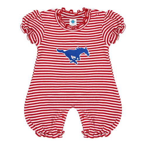 SMU Mustangs Striped Puff Sleeve Romper | College Baby
