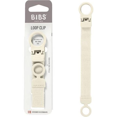 BIBS Loop Pacifier Clip - Sleek, Secure One-Handed Operation, Fits All BIBS and Most Brands, Machine Washable, Slim Profile for Comfort, Ages 0+ - Ivory
