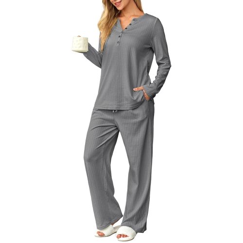 OUGES 100% Cotton Womens Maternity Nursing Pajamas Sets 2 Piece Pregnancy Delivery Postpartum Lounge Pjs with Pockets