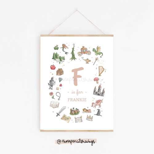 Personalized Fairytale Name Print: Princess Nursery Decor